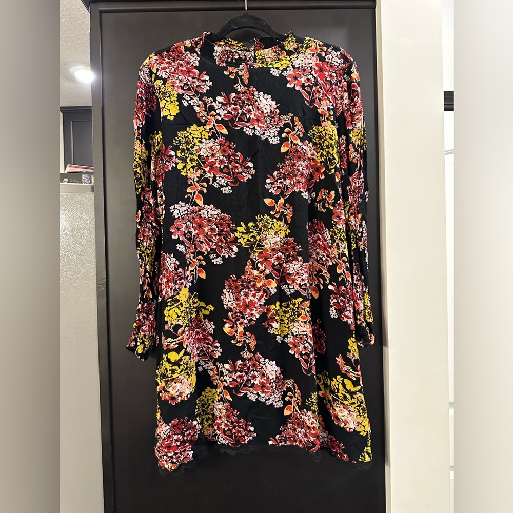 Nina Leonard Black and Red Floral Dress